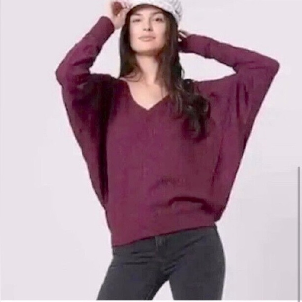 NWT Free People Santa Clara Thermal Top Mulberry Oversized V Neck Waffle Knit